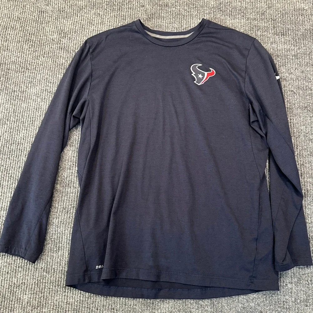 Nike NFL Onfield Apparel Houston Texans Shirt XL Navy Blue Dri-Fit Long Sleeve